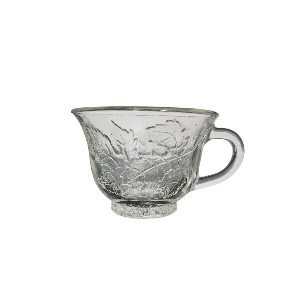 Set of 4 Vintage Clear Glass Grape Vine Footed Coffee Tea Cups